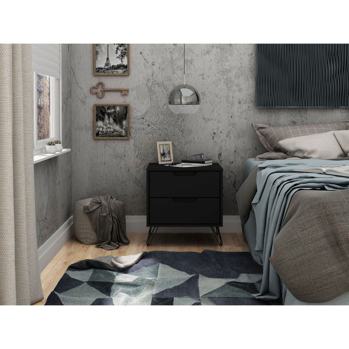 2 Drawer Nightstand with Durable Splayed Legs - Multiple Colors