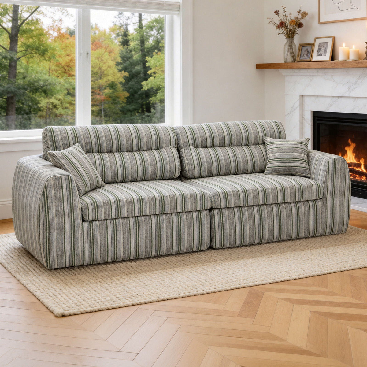 3 Seater Stationary Sofa with Throw Pillows - Multiple Colors