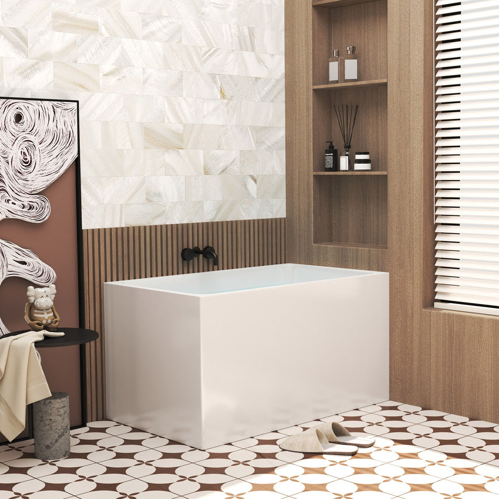 Gloss White Freestanding Bathtub with Drain – Rectangular Shape