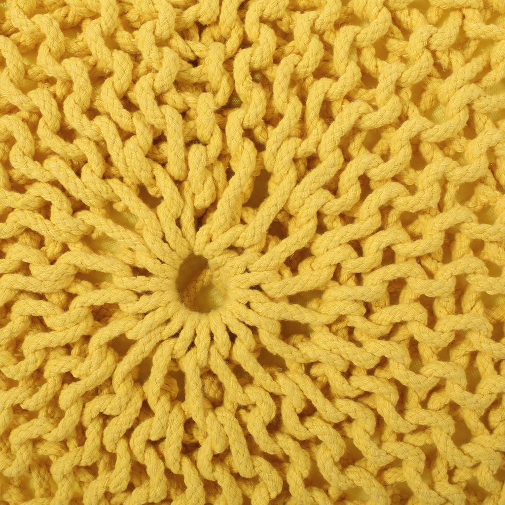Knitted Round Pouf Ottoman with Polystyrene Bead Filling - Purple or Yellow
