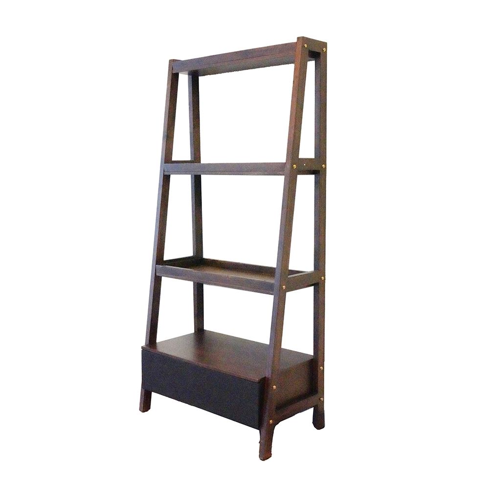 Natural Wood Ladder Bookcase with Sturdy Construction - Brown