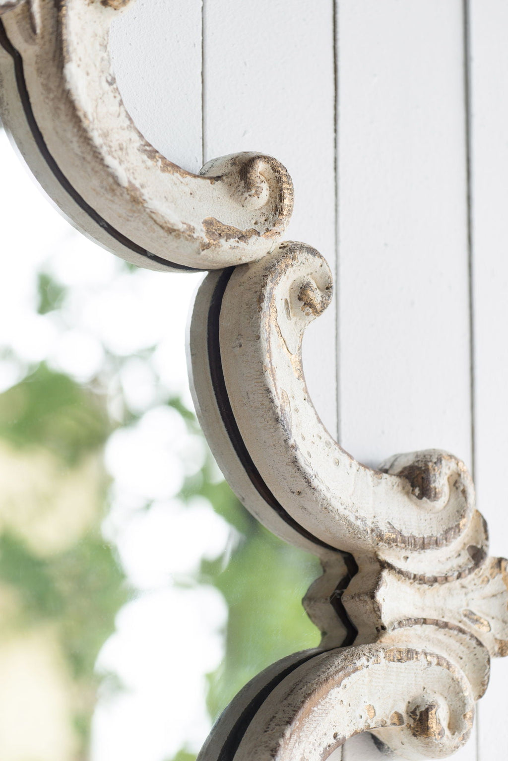Artistic Diamond Scrollwork Wall Mirror with Fir Wood Frame - Antique White