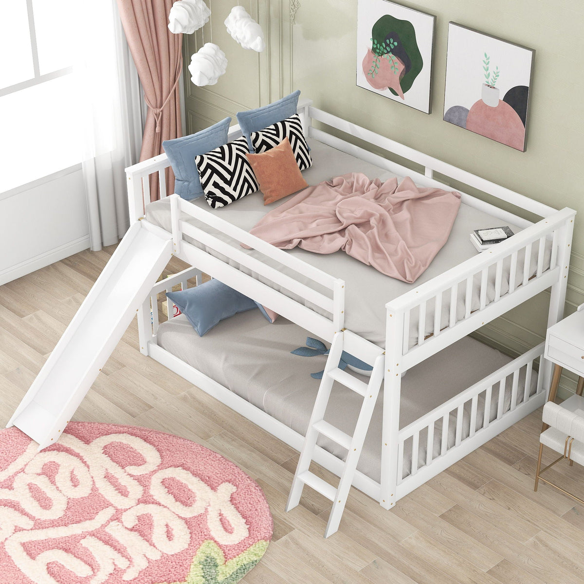 Bunk Bed with Convertible Slide and Ladder - White or Dark Gray