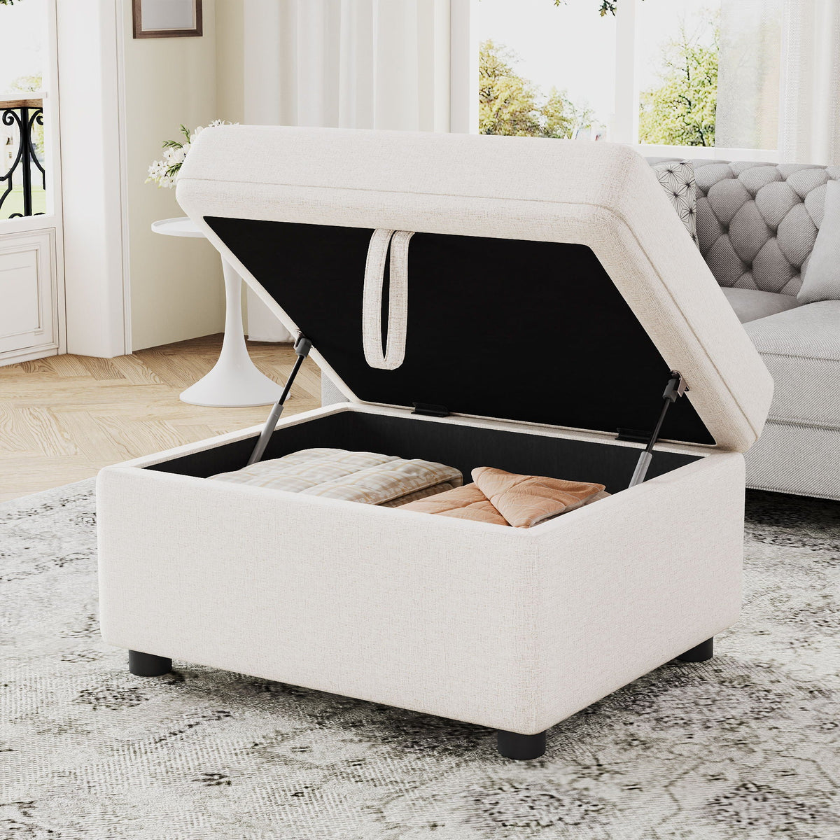 Movable Storage Ottoman Footrest with Hidden Storage - Beige or Dark Gray
