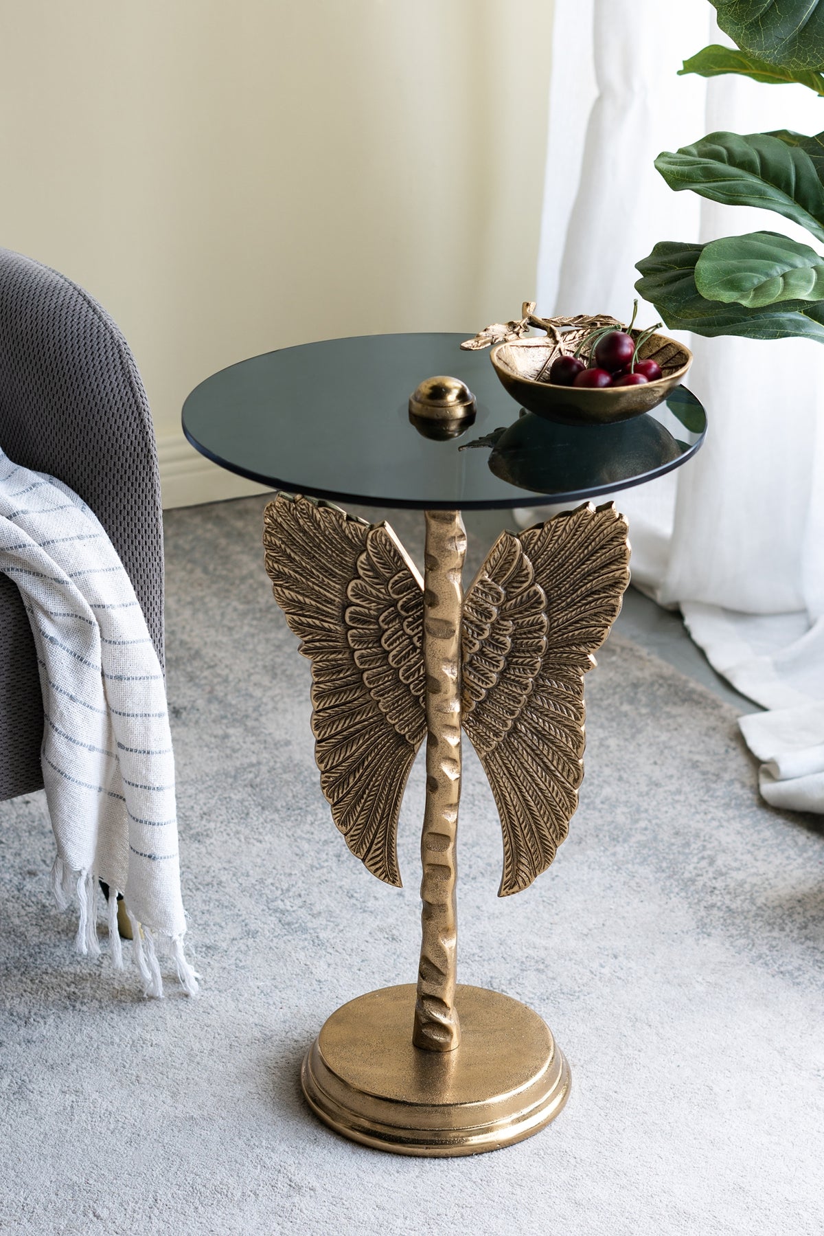Round Top Accent Table with Angel Wings - Gold & Black