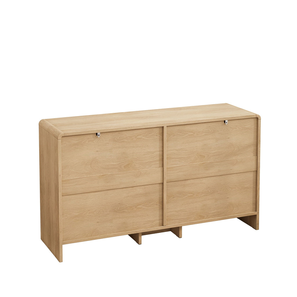 Modern Arc Shaped Rattan Accent Cabinet with 6 Drawers - Light Brown