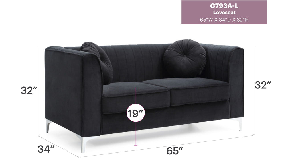 Glam Styled Micro Suede Loveseat with Channel Quilting - Multiple Colors