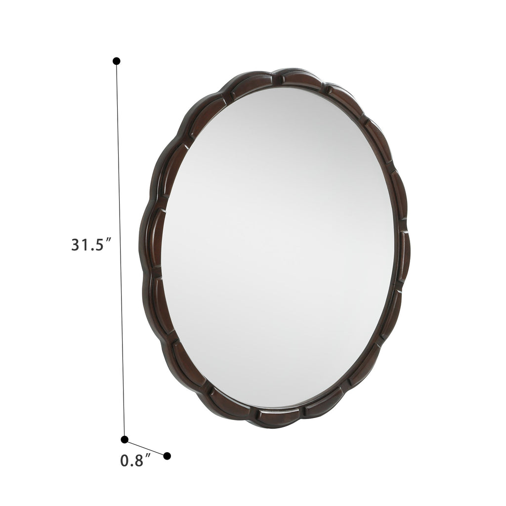 Round Wood Wall Mirror with Solid Wood Frame - 31.5"