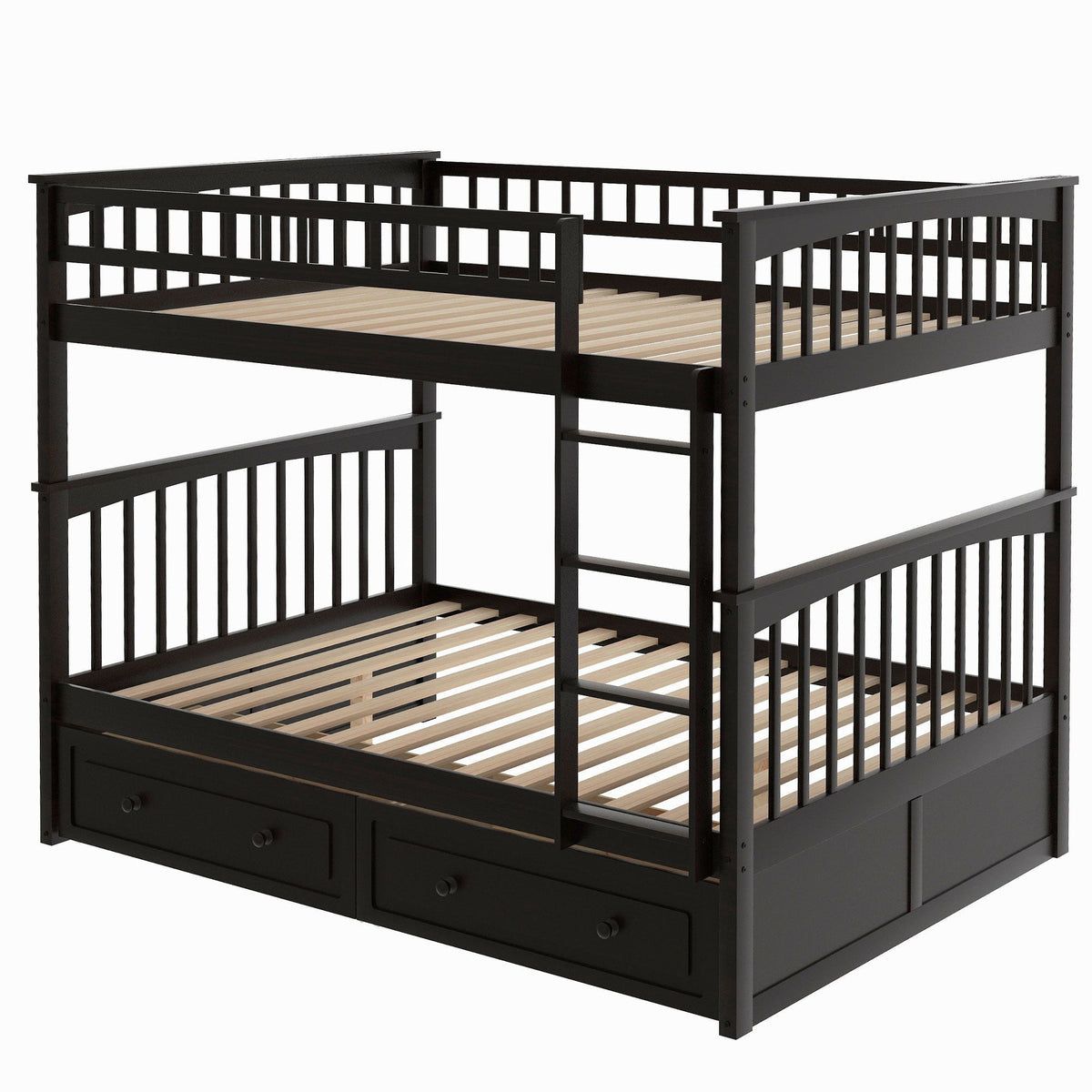 Convertible Bunk Bed With Drawers - Solid Wood with Storage - White, Dark Brown or Dark Gray