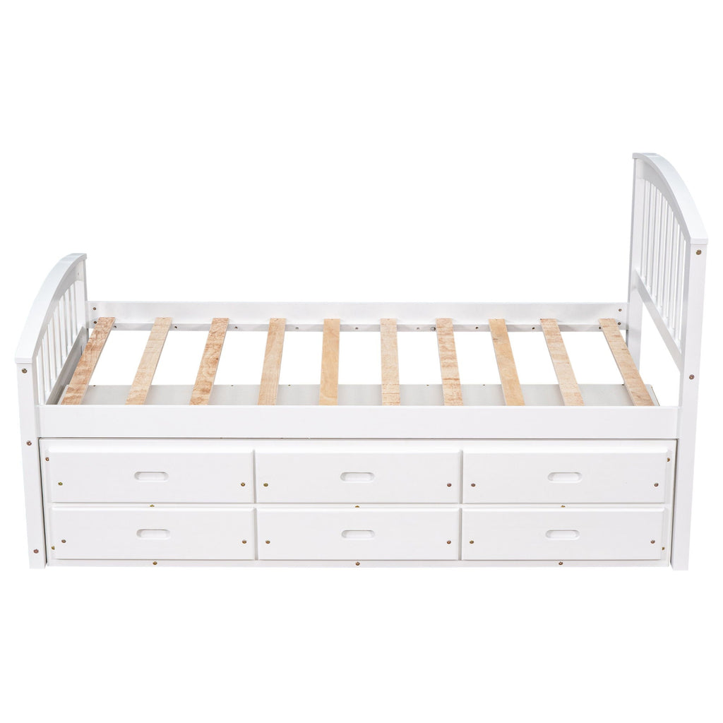 Solid Wood Twin Storage Bed with 6 Drawers - Multiple Colors