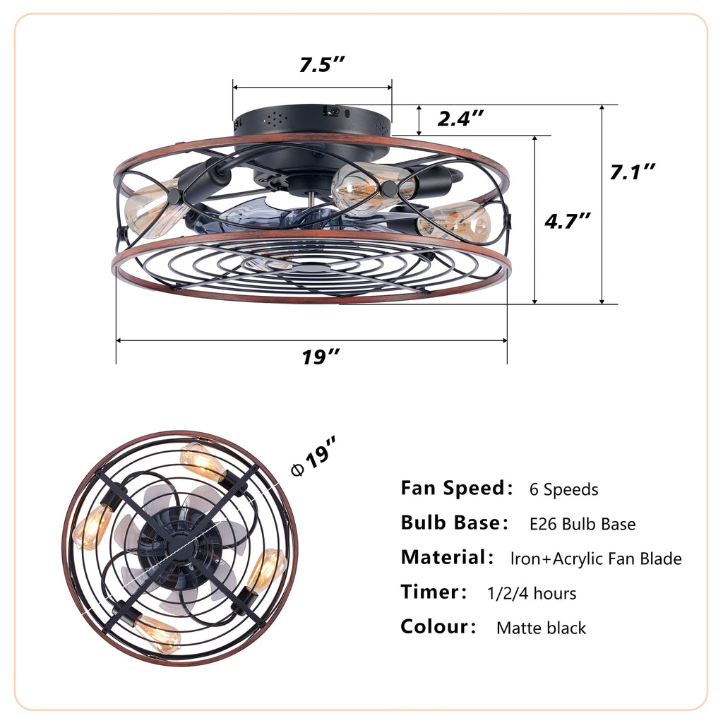 20'' Caged Ceiling Fan with Lights and Remote Control - Matte Black