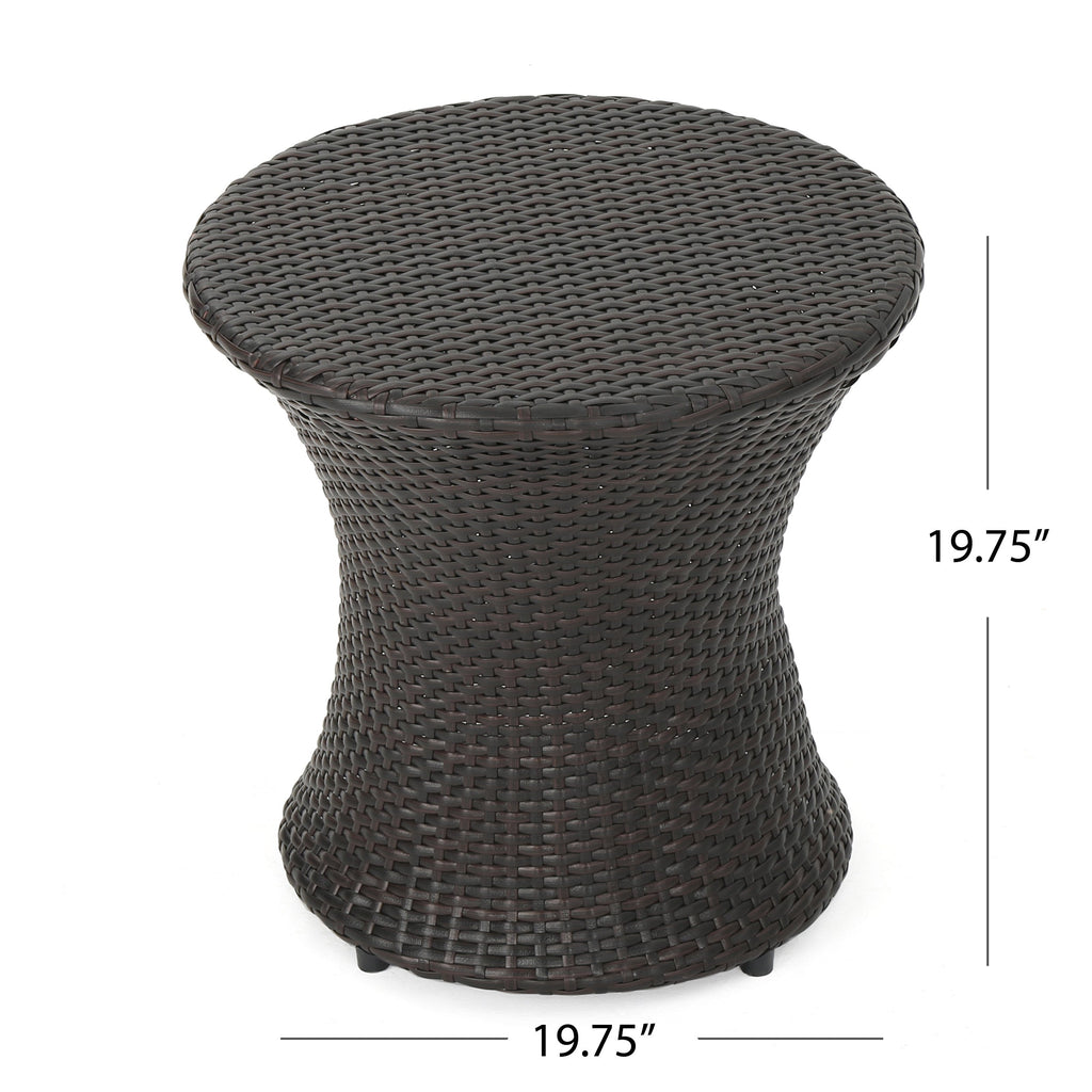 19" Kono Hourglass End Table with Durable PE Rattan - Brown Multi