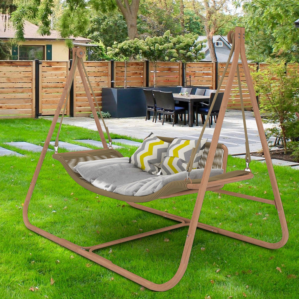 Freestanding Double Egg Swing Chair with Stand - Metal Patio Seating