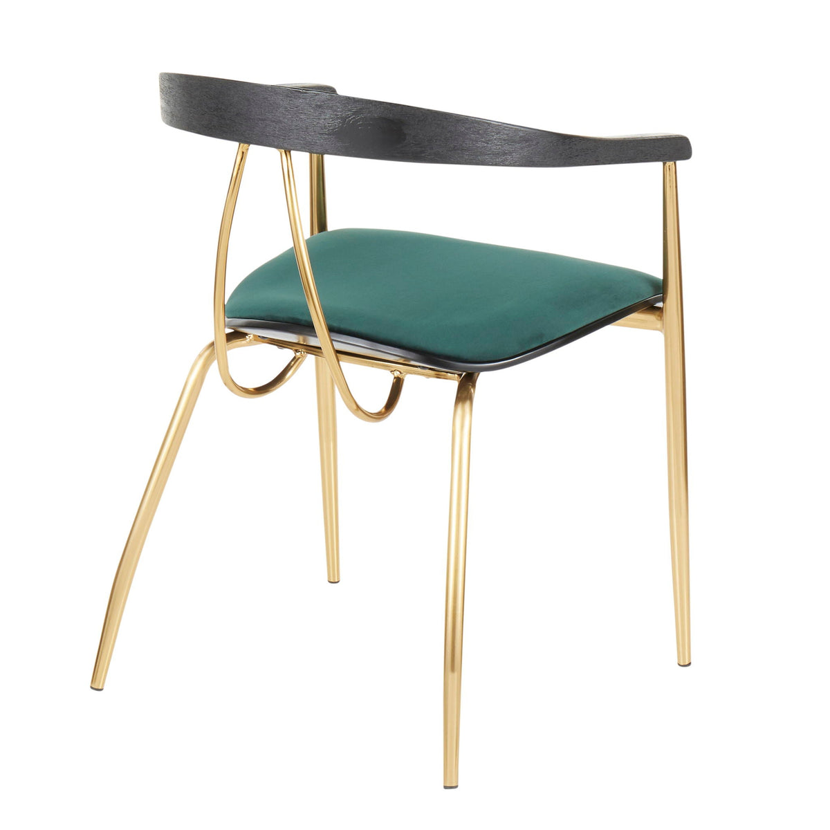 Vanessa Contemporary Chair Set of 2 with Velvet Upholstery - Gold / Green / Black