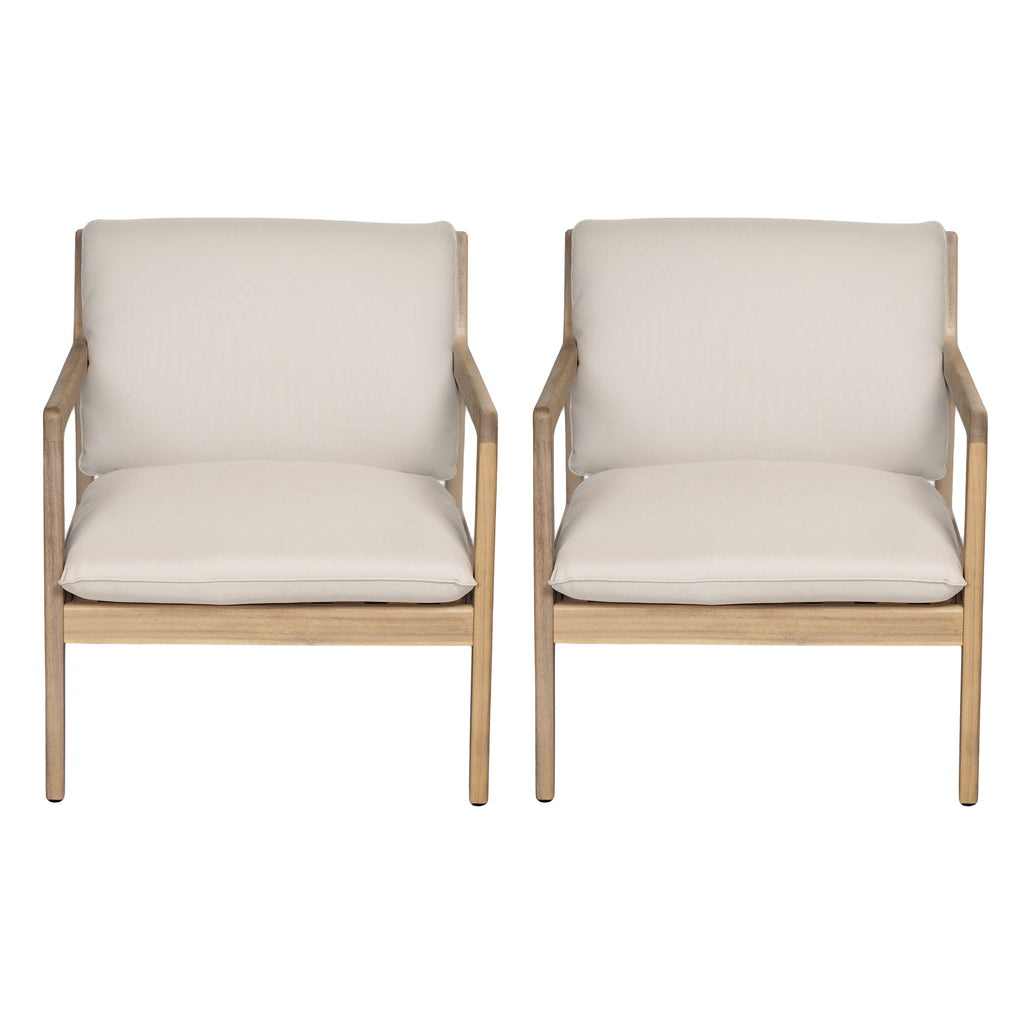 Outdoor Acacia Wood Armchair Set of 2 with Cushions - Light Teak