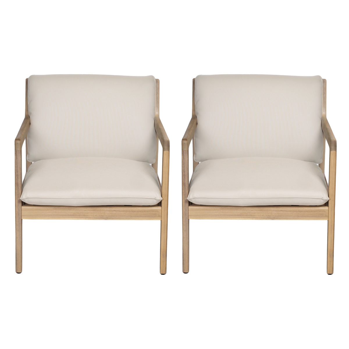 Outdoor Acacia Wood Armchair Set of 2 with Cushions - Light Teak