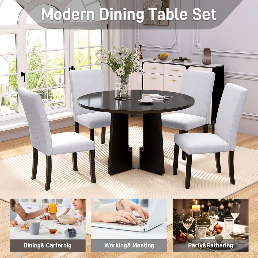 5 Piece Round Dining Table Set with Upholstered Chairs - Black or White