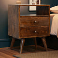 Classic Chestnut Nightstand with 2 Drawers and Nordic Legs