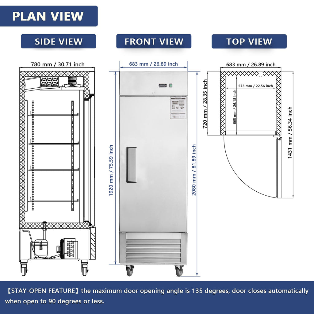 27" Commercial Refrigerator with Stainless Steel Construction - Solid Door
