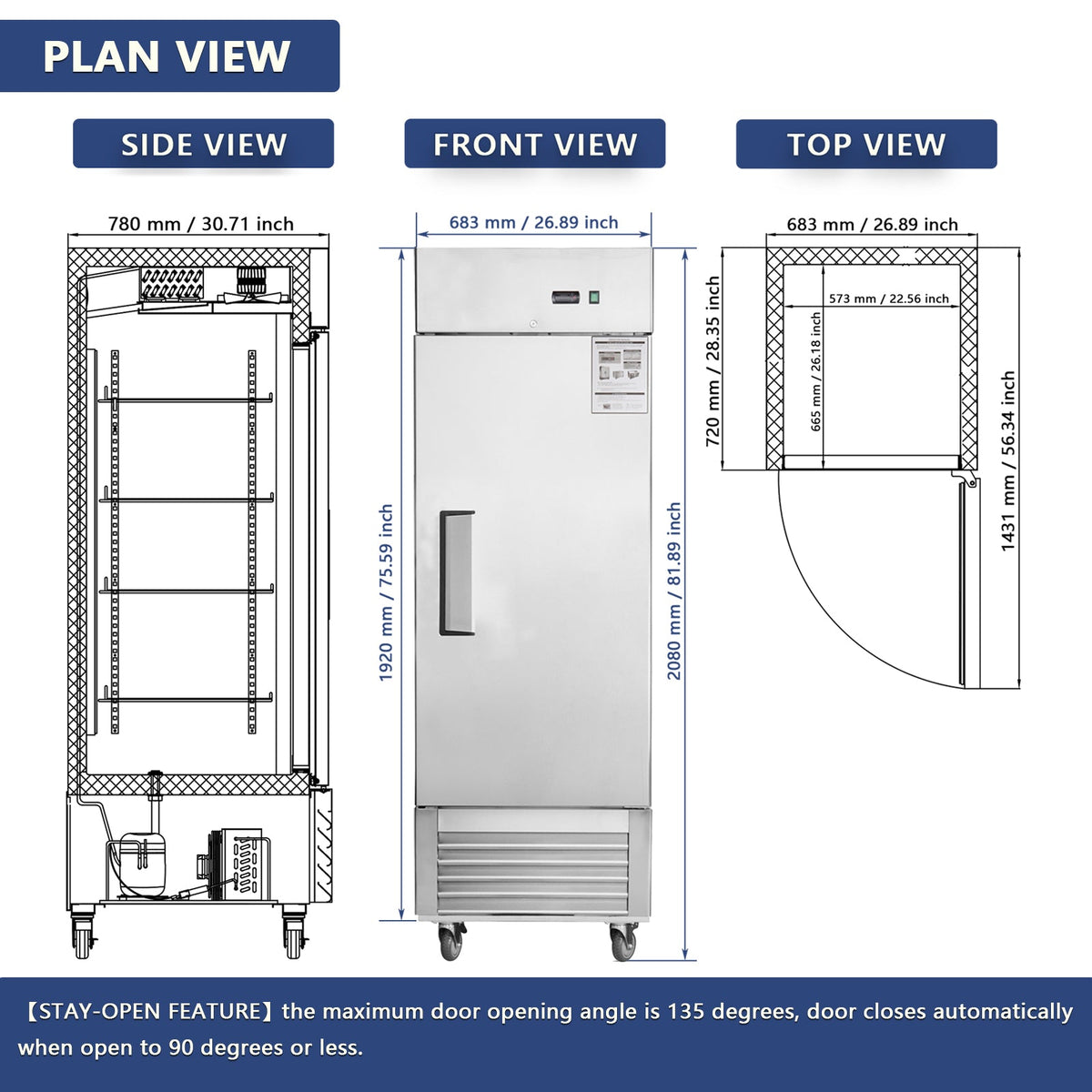 27" Commercial Refrigerator with Stainless Steel Construction - Solid Door