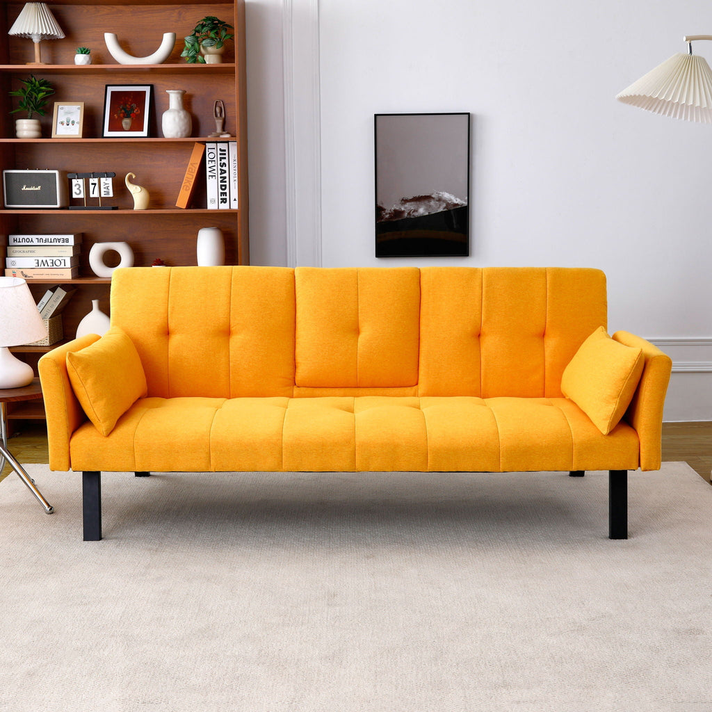 Foldable Sofa Bed with Cup Holder and Solid Wood Frame - Multiple Colors