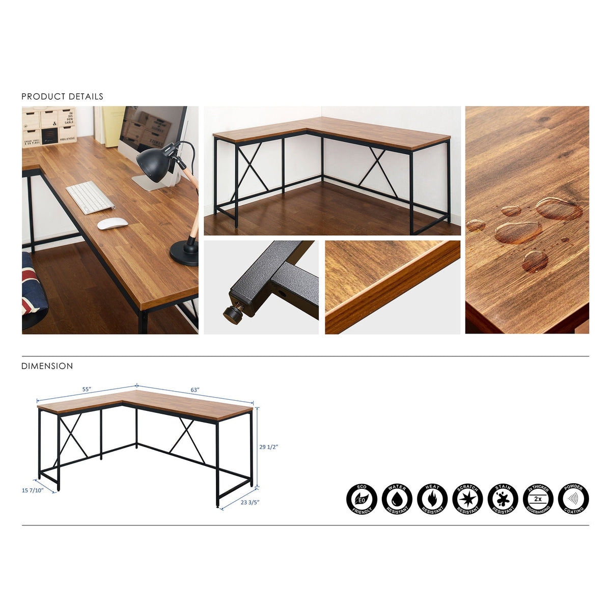 Olympus Corner Desk with Eco-Friendly Board - Dark Gray or Light Brown