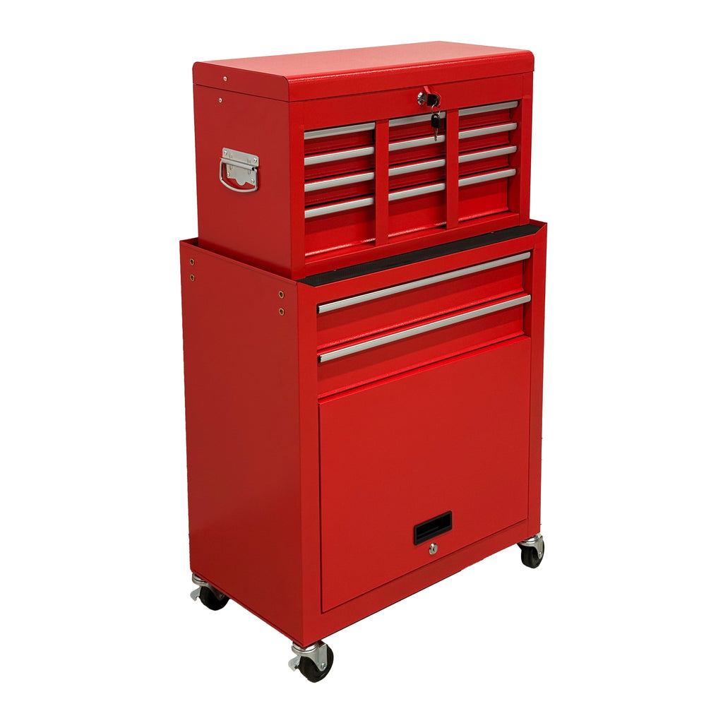 8-Drawer High-Capacity Rolling Tool Chest with Multi-Level Storage - Red