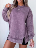 Wash Slit Round Neck Oversized Sweatshirt