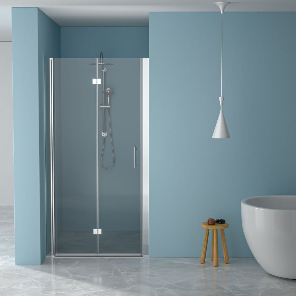 Fold Frameless Shower Door with Tempered Glass - Bi-Fold Modern Design