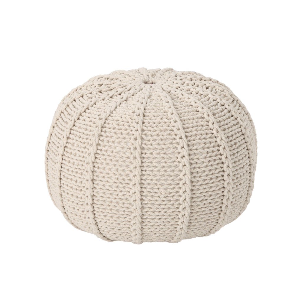 Knitted Round Pouf Ottoman with Polystyrene Fill - Beige or Blue