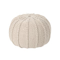 Knitted Round Pouf Ottoman with Polystyrene Fill - Beige or Blue