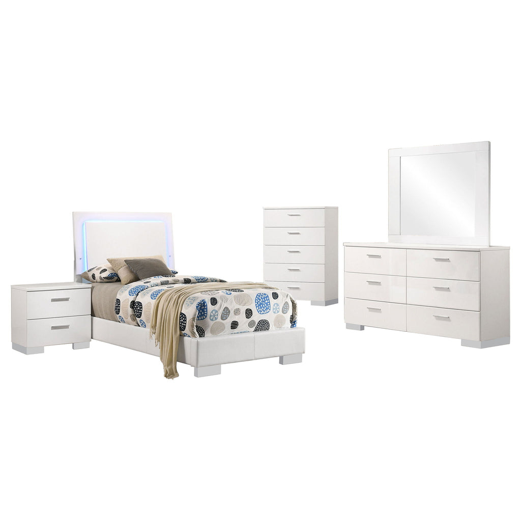Felicity 5-piece Twin Bedroom Set White High Gloss