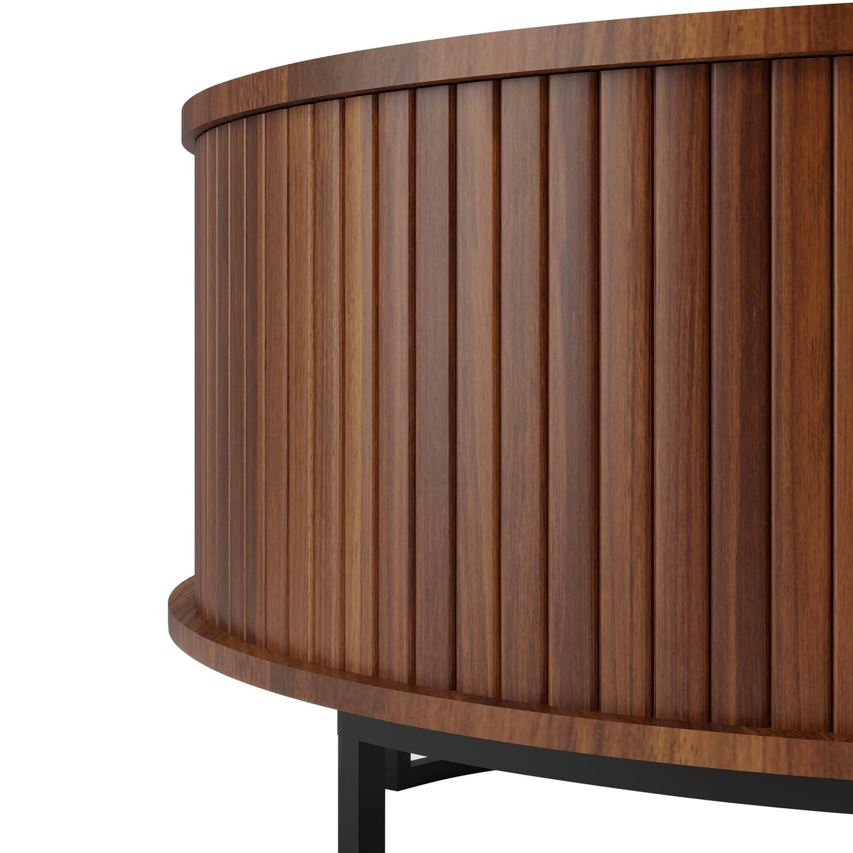 31.5" Round Coffee Table with Fluted Lift-Top Storage - Walnut