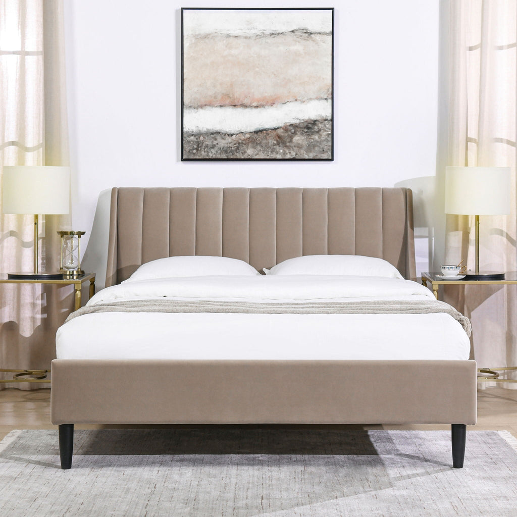 Vertical Tufted Modern Headboard Platform Bed Set with Upholstered Finish - Multiple Colors