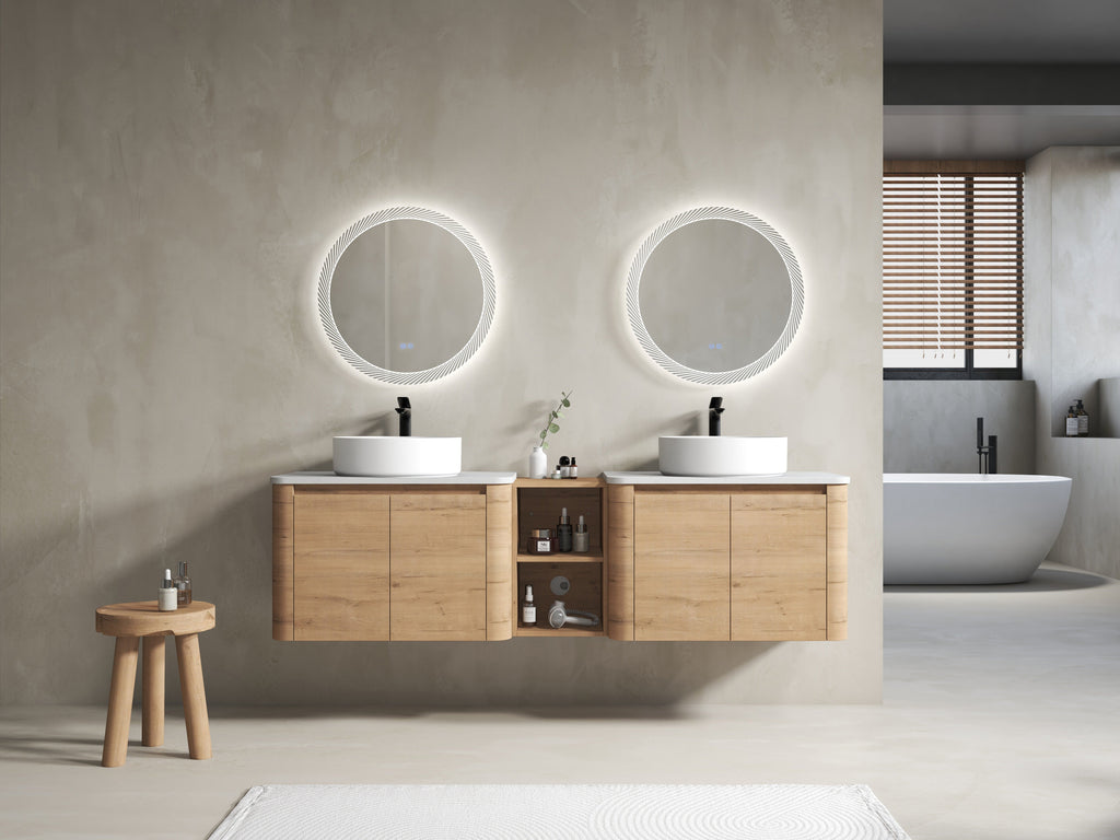 72" Wall-Mounted Bathroom Vanity with Ceramic Sink and Soft-Close Doors - White