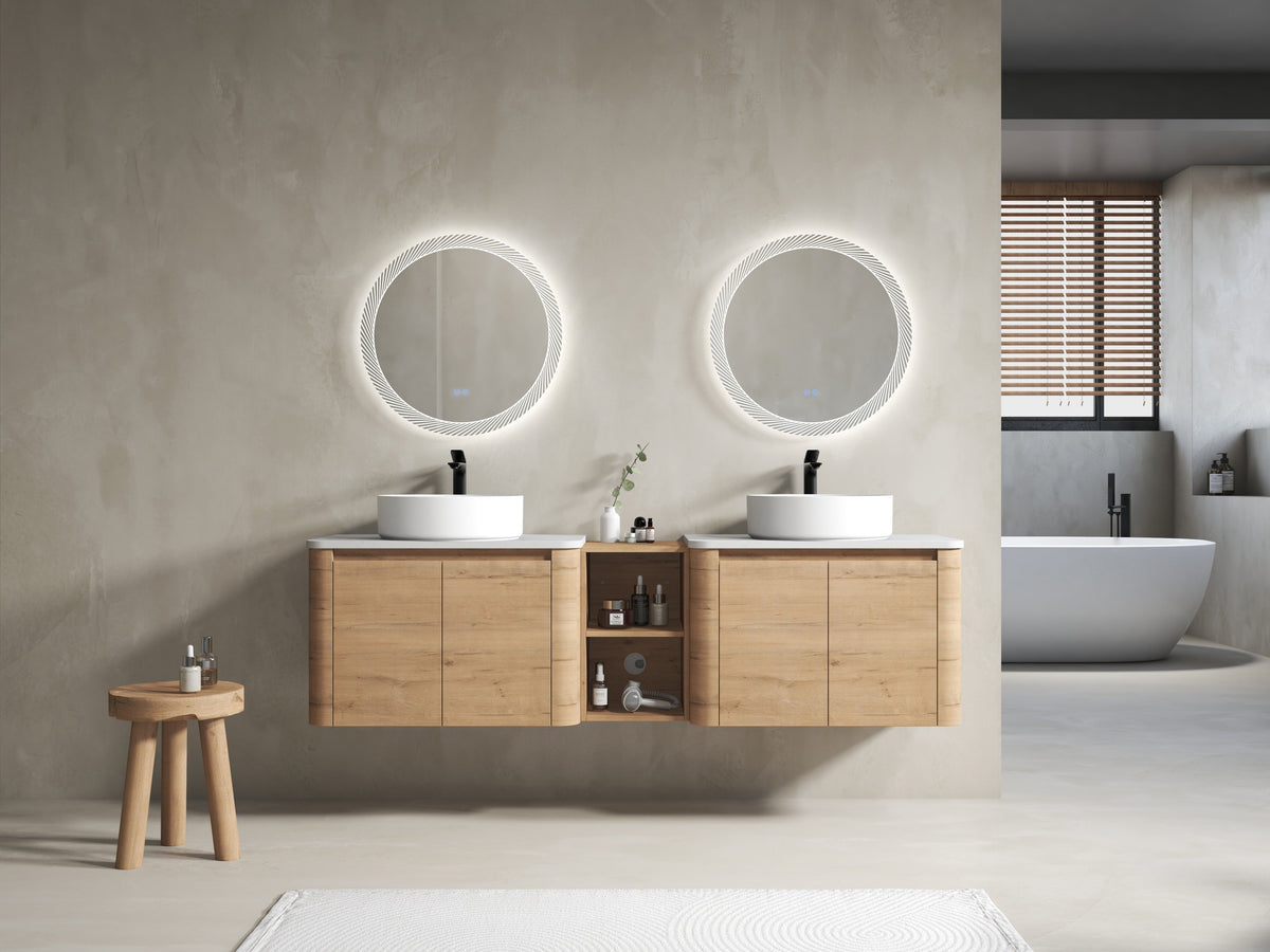 72" Wall-Mounted Bathroom Vanity with Ceramic Sink and Soft-Close Doors - White