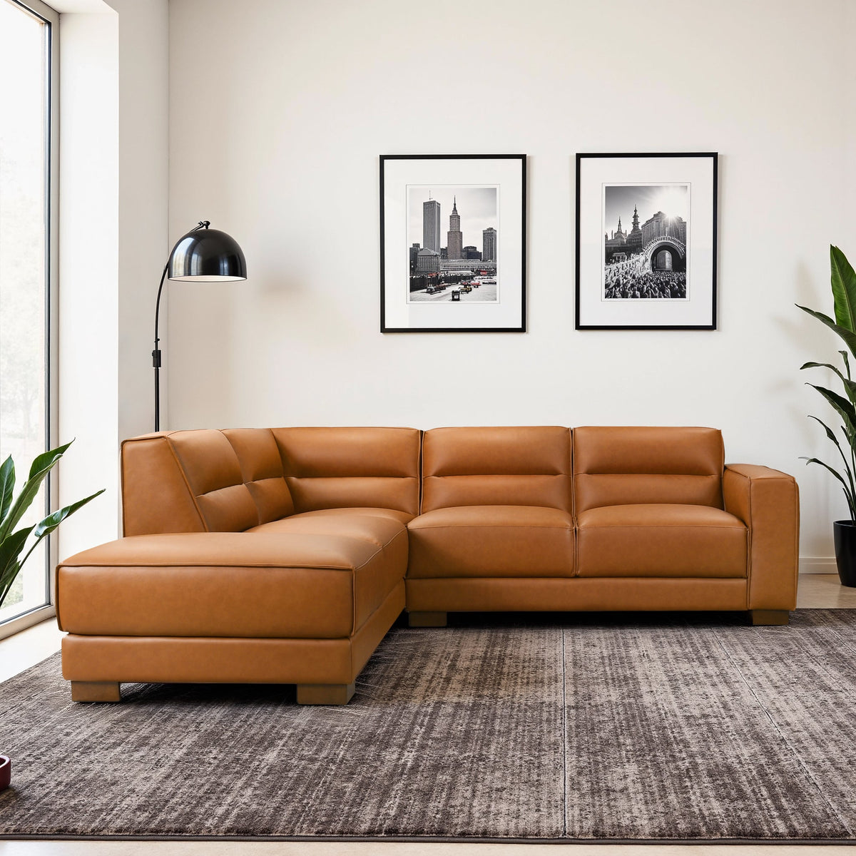 Muncie L-Shaped Sofa Sectional with Plush Cushions - Vegan Leather