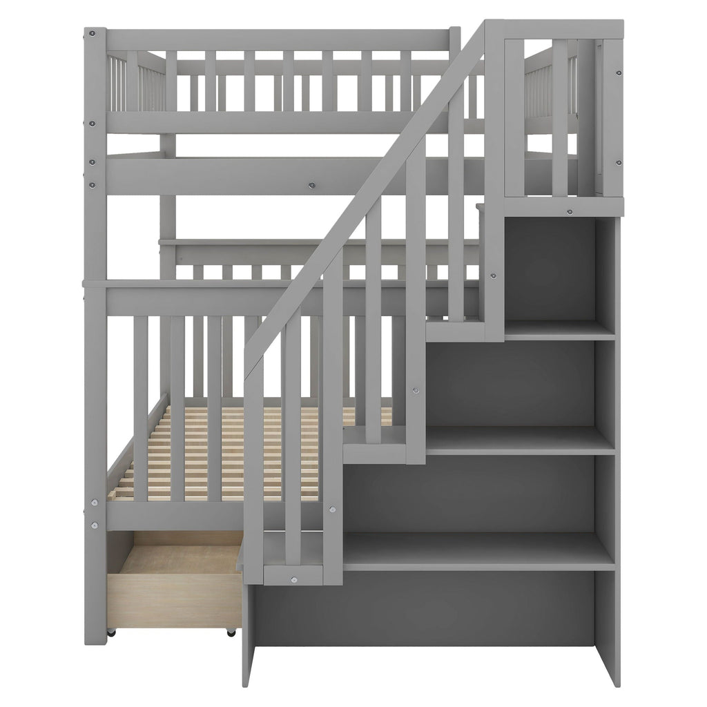 Bunk Bed with Staircase and Storage Options - Dark Gray or White