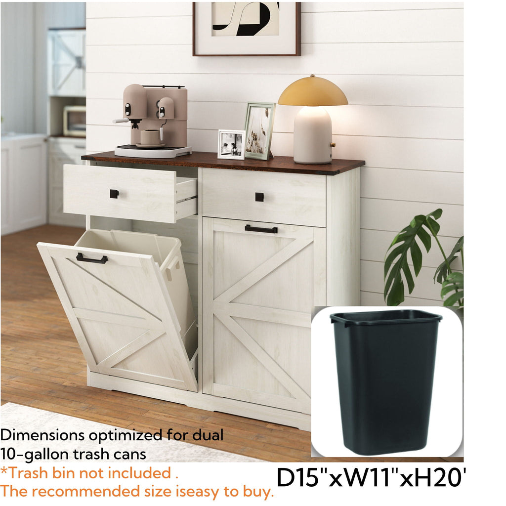 Double Tilt Out Trash Cabinet with Hideaway Drawer - Barn Door Style