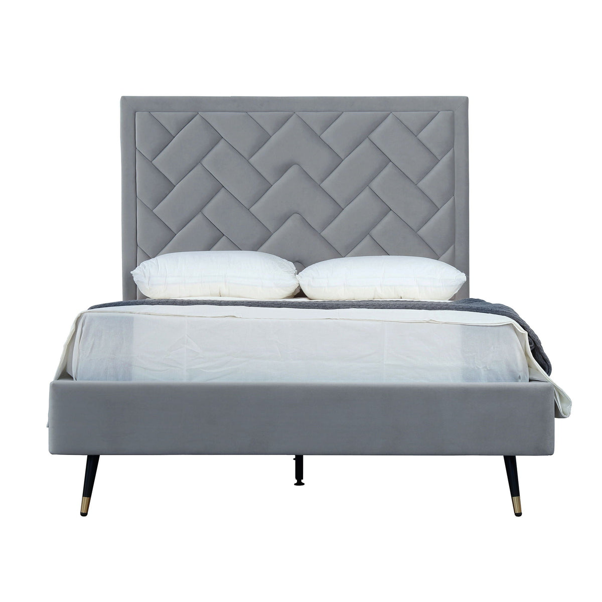 Upholstered Bed with Headboard and Slats - Multiple Colors