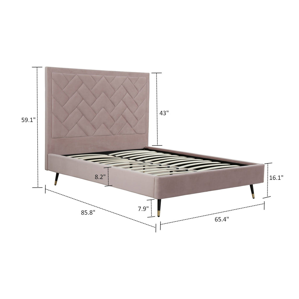 Upholstered Bed with Headboard and Slats - Multiple Colors