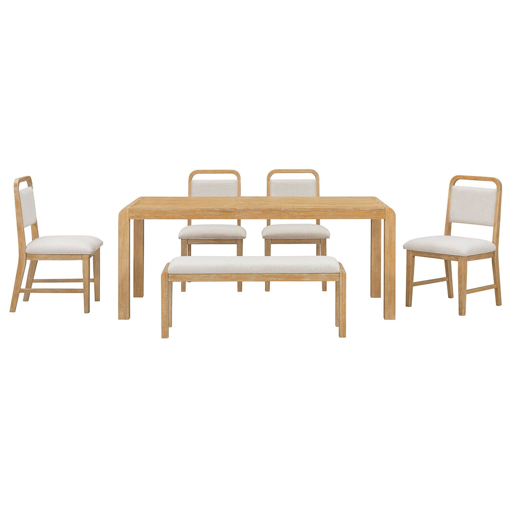 Extendable Dining Table Set with 4 Upholstered Chairs and 1 Bench