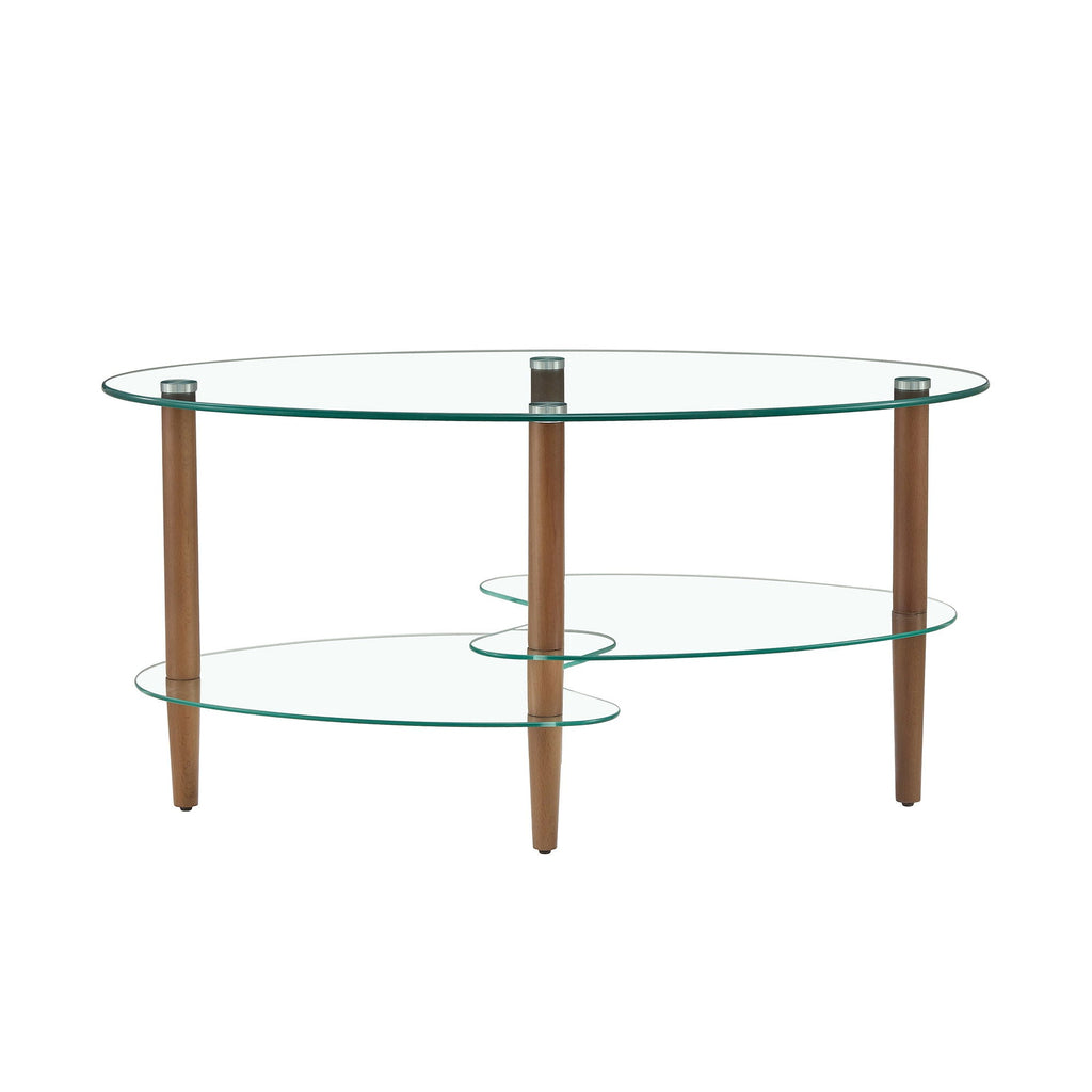 Transparent Oval Glass Coffee Table with 3-Layer Tempered Glass - White or Light Brown