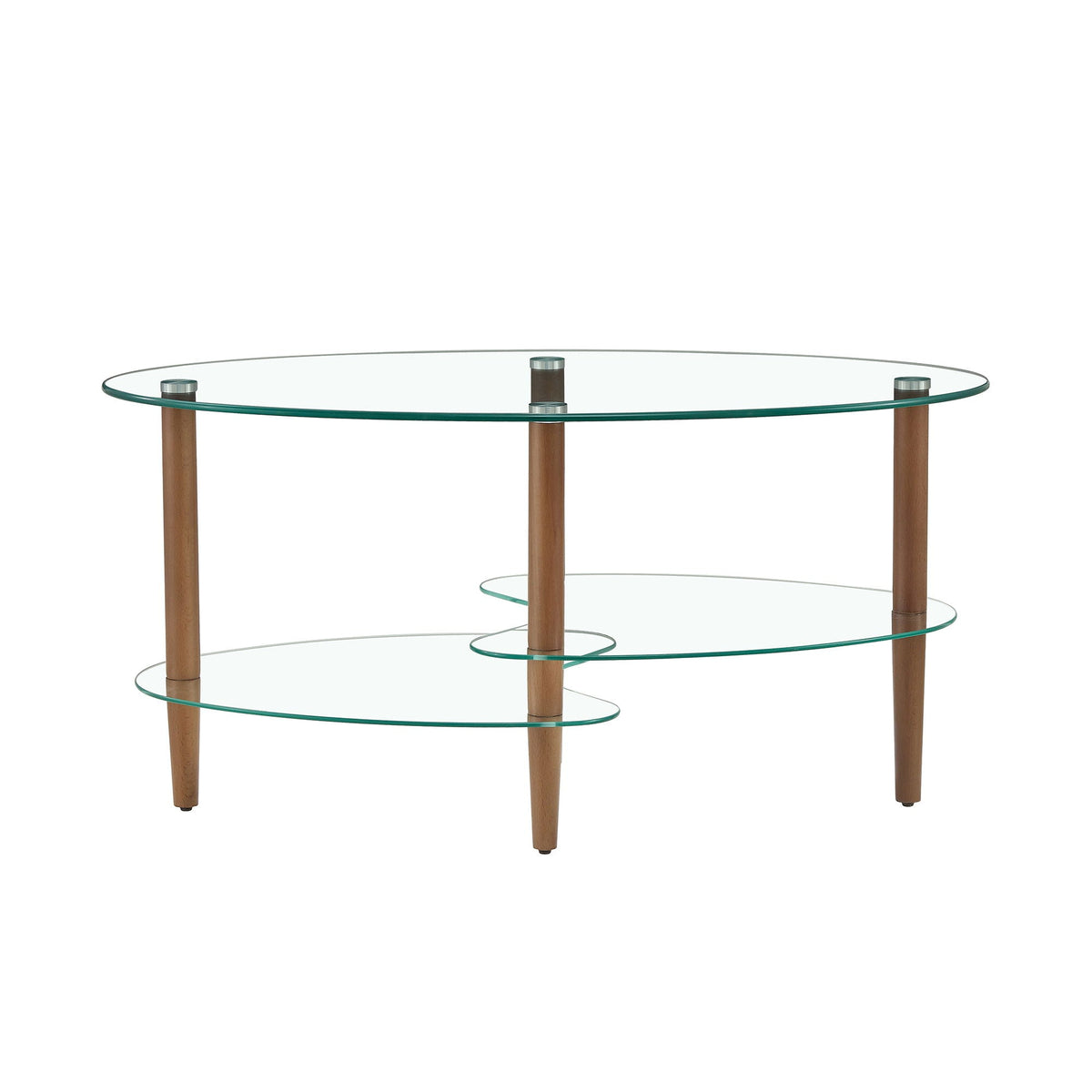 Transparent Oval Glass Coffee Table with 3-Layer Tempered Glass - White or Light Brown