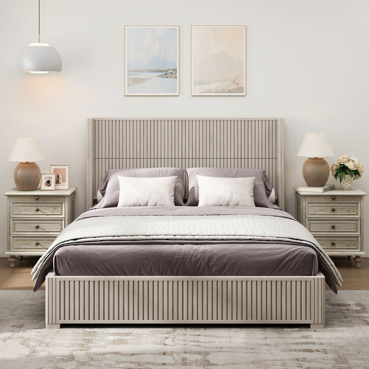Platform Bed Frame with Headboard, Floor Standing Design - Queen & King