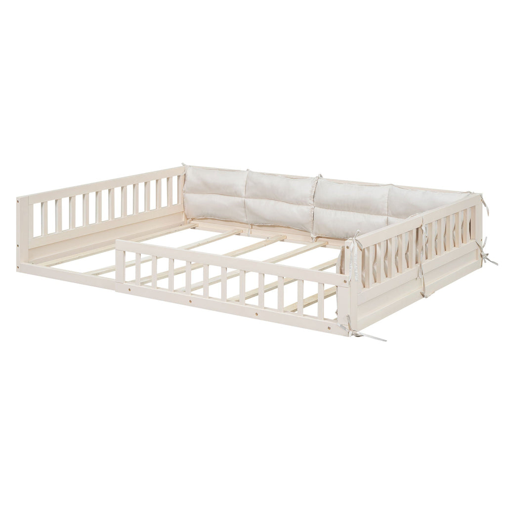 Upholstered Platform Bed with Guardrail and Pillow - Dark Gray