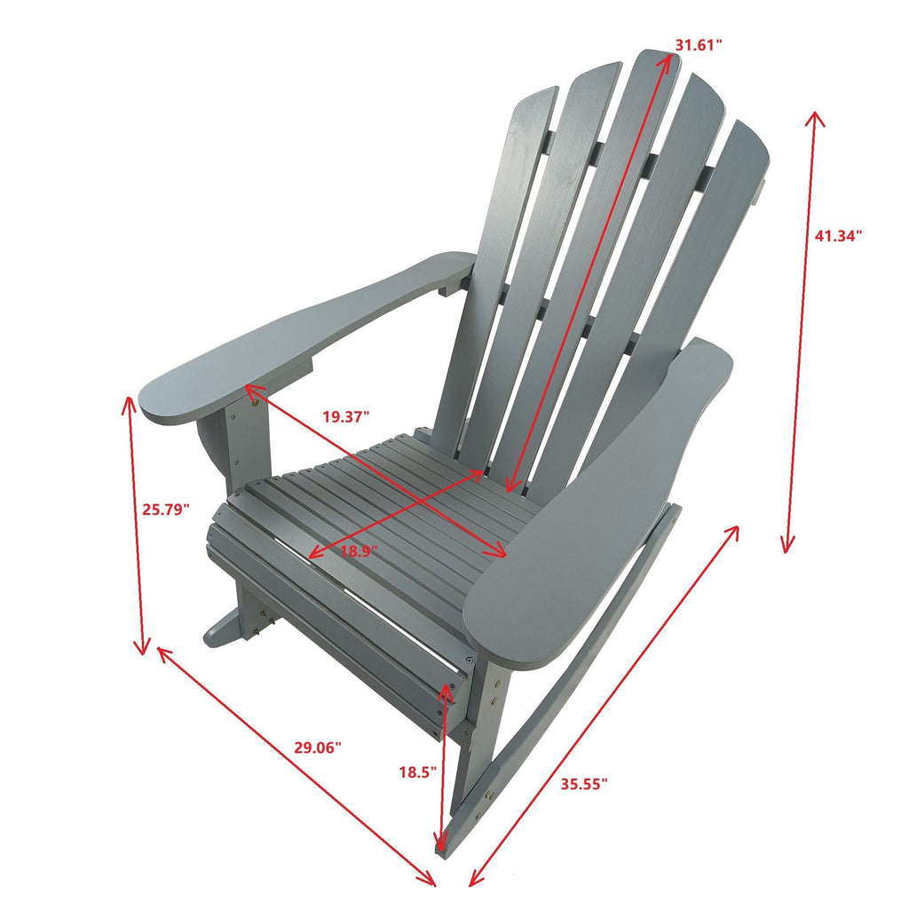 Reclining Outdoor Rocking Adirondack Chair with Populus Wood Construction - Red or Dark Gray