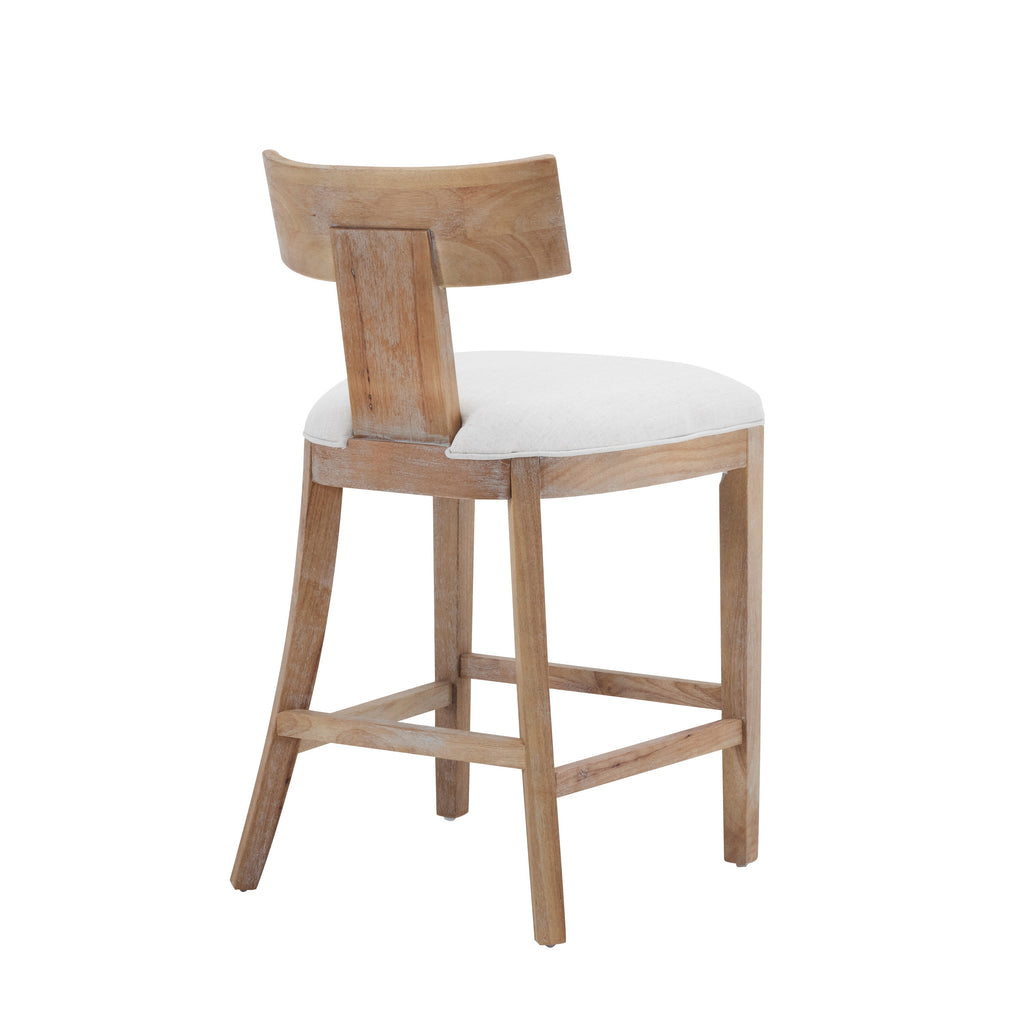 27" Upholstered Counter Stools Set of 2 with Solid Rubber Wood Frame - Beige & Natural