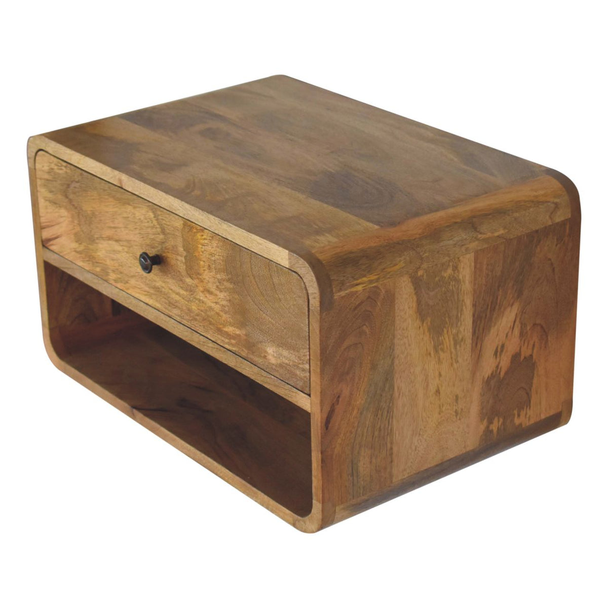 Solid Wood Large Floating Curve Open Slot Nightstand with Minimalist Design - Natural