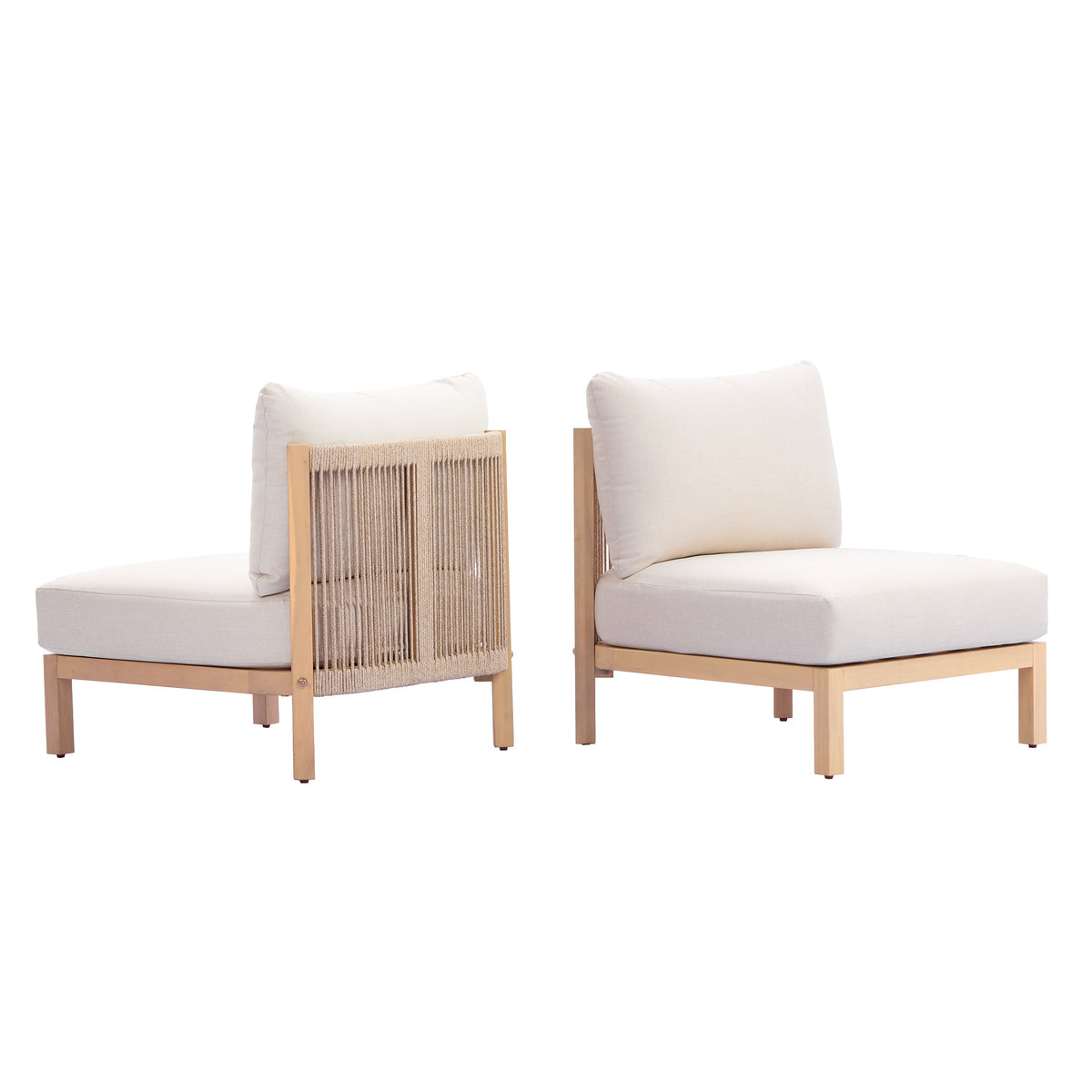 Acacia Wood Patio Club Chair Set of 2 with Rope Weave - Light Teak